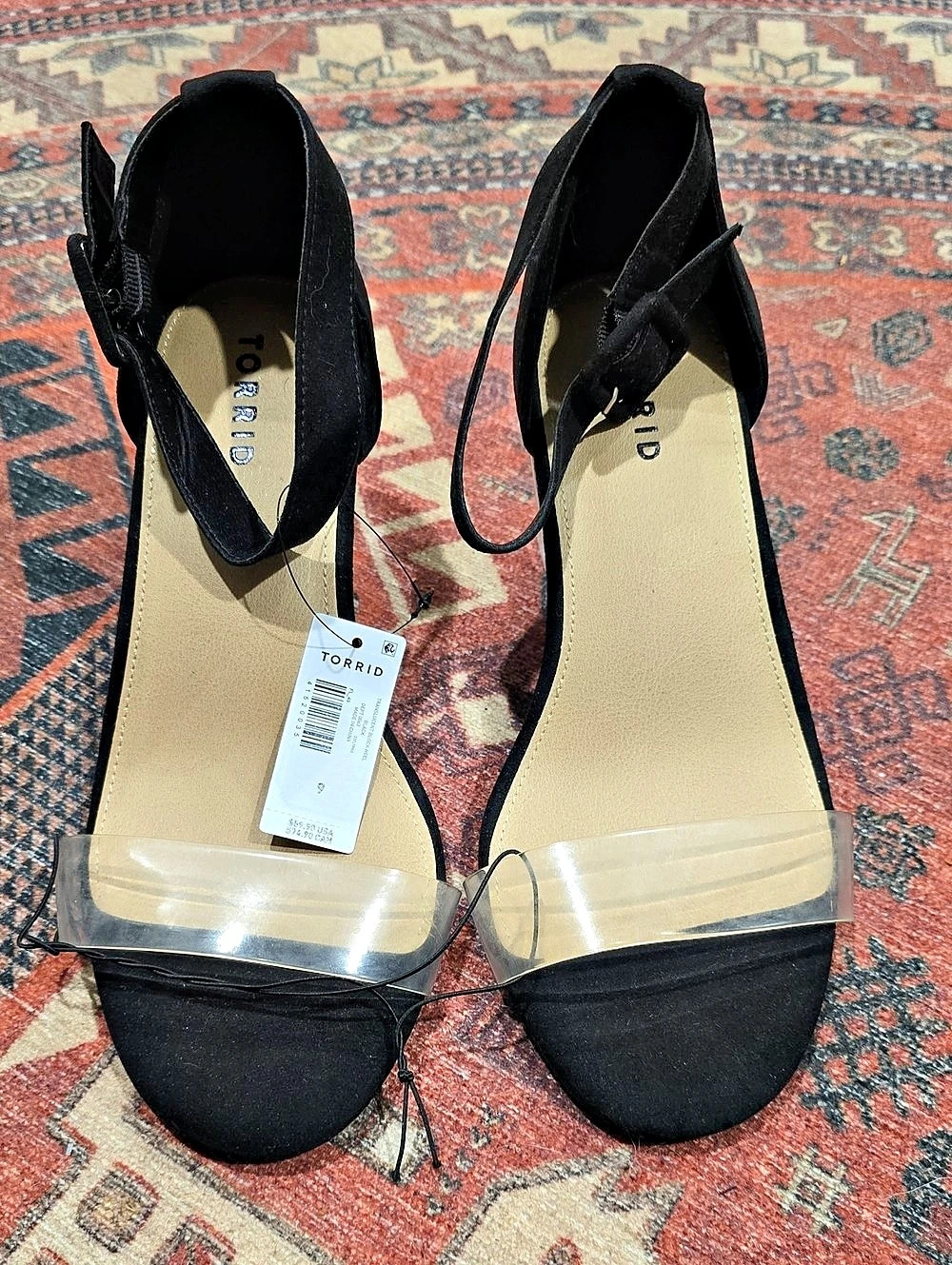 Torrid Translucent Block Heel Black Clear Sandals US 9